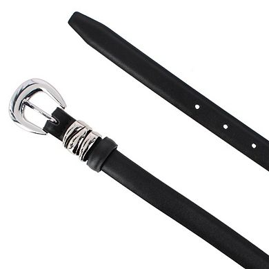 CTM Women's Skinny Leather Dress Belt with Keeper Detail
