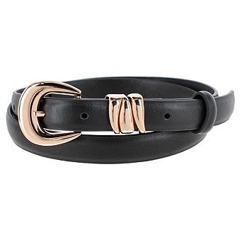 CTM Women's Skinny Leather Dress Belt with Keeper Detail