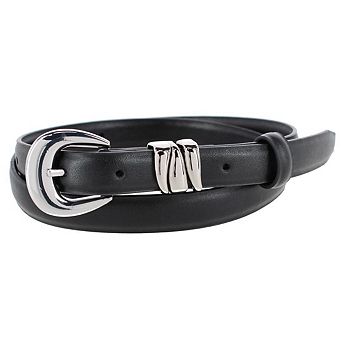 CTM Women's Skinny Leather Dress Belt with Keeper Detail