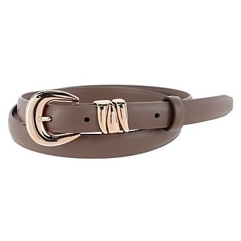 CTM Women's Skinny Leather Dress Belt with Keeper Detail