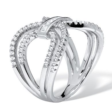 PalmBeach Jewelry .84 TCW Cubic Zirconia Silvertone Bridge Ring