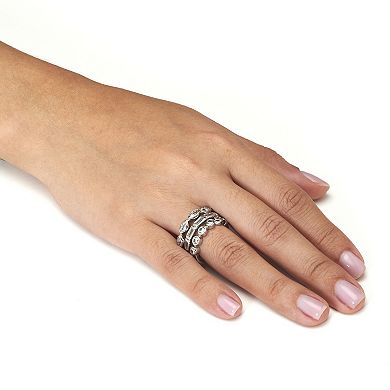 PalmBeach Jewelry 3-Set Stack Silvertone Multi-Shape Ring Set