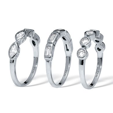 PalmBeach Jewelry 3-Set Stack Silvertone Multi-Shape Ring Set