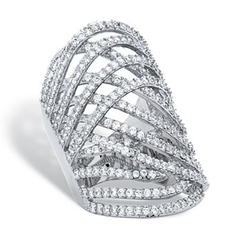 PalmBeach Jewelry 3.58 TCW Round Cubic Zirconia Platinum-Plated Elongated Ring