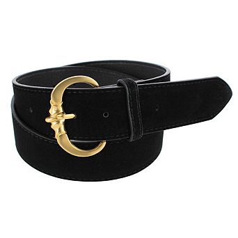CTM Women's Faux Suede Belt with Brass Buckle