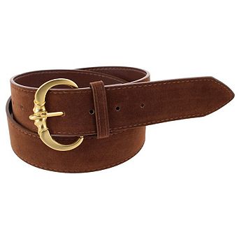 CTM Women's Faux Suede Belt with Brass Buckle