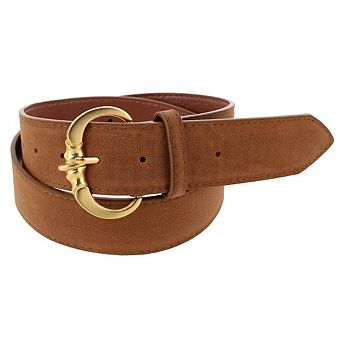 CTM Women's Faux Suede Belt with Brass Buckle