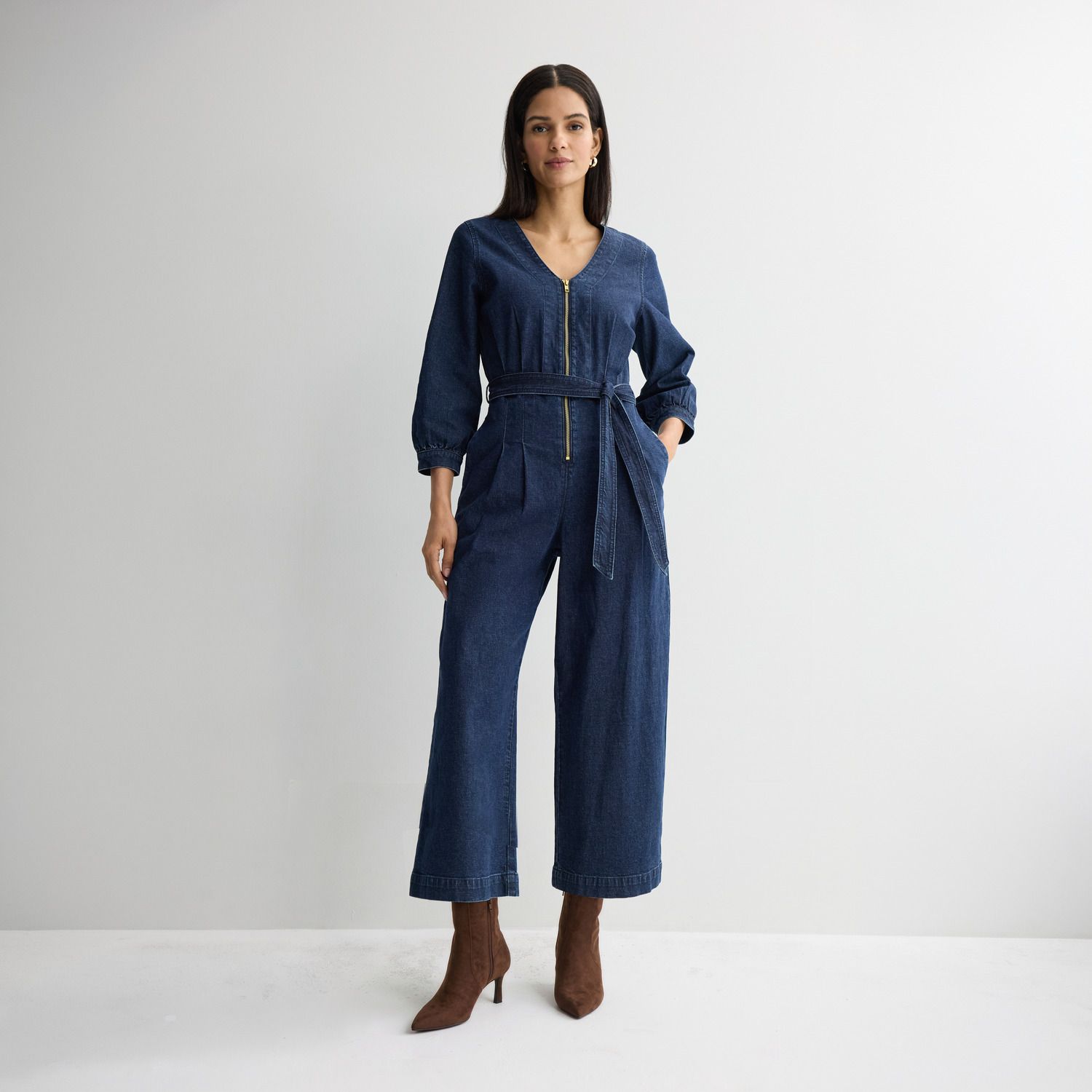 Женский комбинезон Nine West Zip Front Denim Jumpsuit