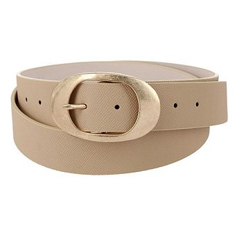 CTM Women's Plus Size Synthetic Leather Belt with Oval Buckle