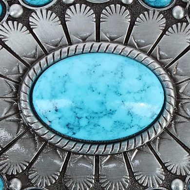 CTM Women's Oval Silver Belt Buckle with Turquoise Detail