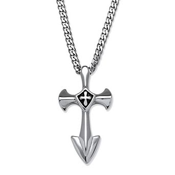 PalmBeach Jewelry Men's Cross Pendant with Blackened Cross Accent in Stainless Steel