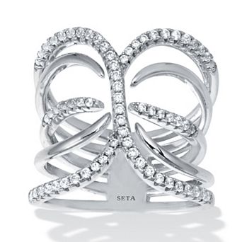 PalmBeach Jewelry .18 TCW Cubic Zirconia Double Interlace Silvertone Ring
