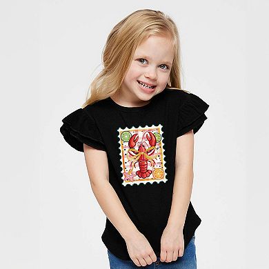 Lobster Stamp Checkered - Flutter Sleeve Graphic T-Shirt