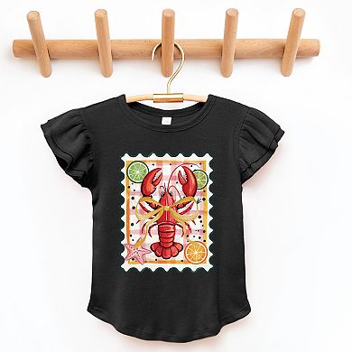 Lobster Stamp Checkered - Flutter Sleeve Graphic T-Shirt