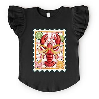 Lobster Stamp Checkered - Flutter Sleeve Graphic T-Shirt