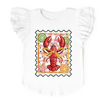 Lobster Stamp Checkered - Flutter Sleeve Graphic T-Shirt