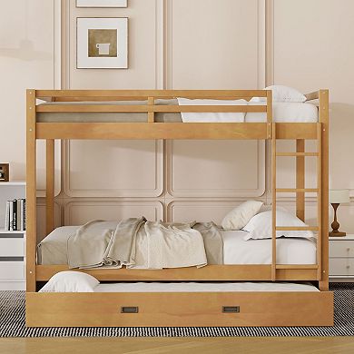 Merax Wood Queen Size Bunk Bed with Ladder and Trundle