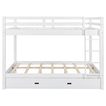 Merax Wood Queen Size Bunk Bed with Ladder and Trundle
