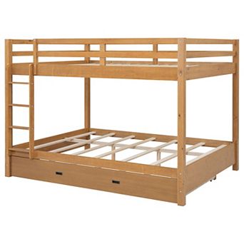 Merax Wood Queen Size Bunk Bed with Ladder and Trundle