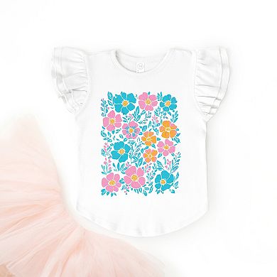 Pastel Floral - Flutter Sleeve Graphic T-Shirt