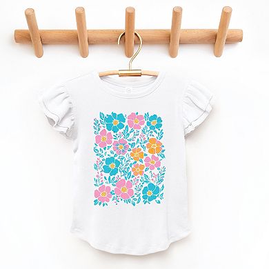 Pastel Floral - Flutter Sleeve Graphic T-Shirt