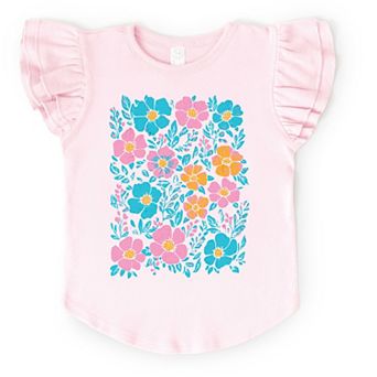 Pastel Floral - Flutter Sleeve Graphic T-Shirt