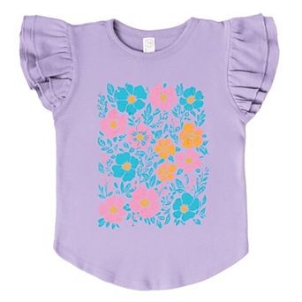 Pastel Floral - Flutter Sleeve Graphic T-Shirt