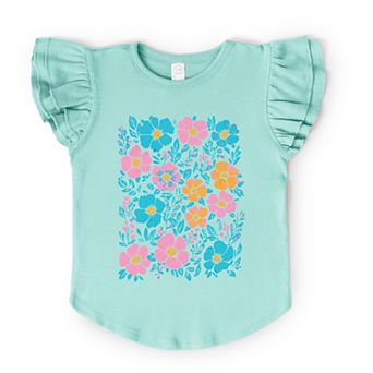 Pastel Floral - Flutter Sleeve Graphic T-Shirt