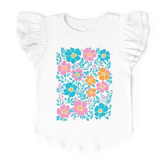 Pastel Floral - Flutter Sleeve Graphic T-Shirt