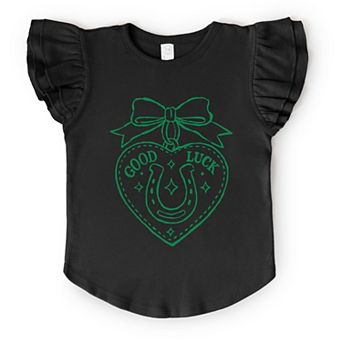 Good Luck Charm Outline - Flutter Sleeve Graphic T-Shirt