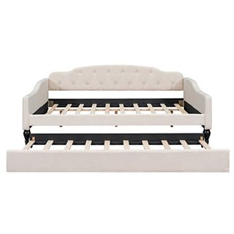 Merax Full Size Upholstered Tufted Daybed with Twin Size Trundle