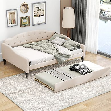 Merax Full Size Upholstered Tufted Daybed with Twin Size Trundle