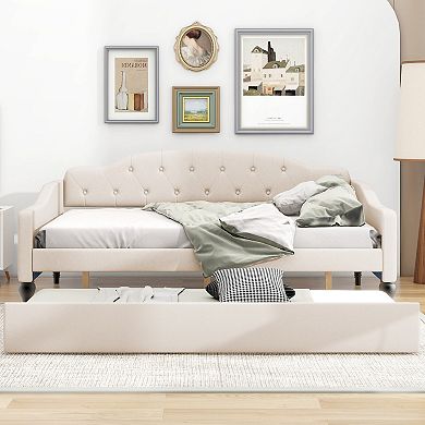 Merax Full Size Upholstered Tufted Daybed with Twin Size Trundle