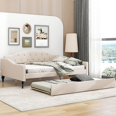 Merax Full Size Upholstered Tufted Daybed with Twin Size Trundle