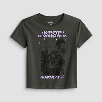 Girls 6-16 K-Pop Demon Hunters Huntrix Halloween Group Portrait Graphic Tee