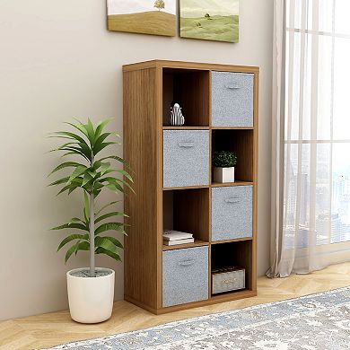 Walnut 2×4 Grid Smart Cube Storage Organizer with Open Back Panel, Home Bookshelf