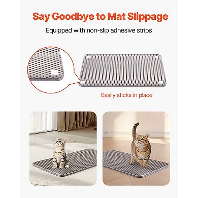 Cat Litter Trapping Mat, 24 x 15 Inches, Double-layer Honeycomb, Non-slip, Urine-proof, Grey