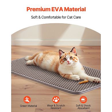 Cat Litter Trapping Mat, 24 x 15 Inches, Double-layer Honeycomb, Non-slip, Urine-proof, Grey