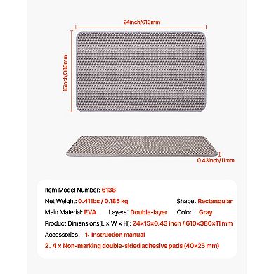 Cat Litter Trapping Mat, 24 x 15 Inches, Double-layer Honeycomb, Non-slip, Urine-proof, Grey