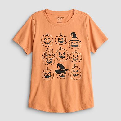 Women's Halloween Glitter Pumpkins Grid Graphic Tee
