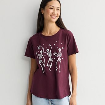 Women's Halloween Dancing Skeletons Graphic Tee