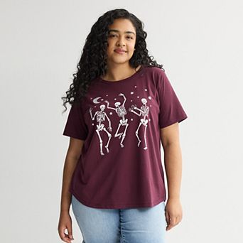Plus Size Halloween Dancing Skeletons Graphic Tee