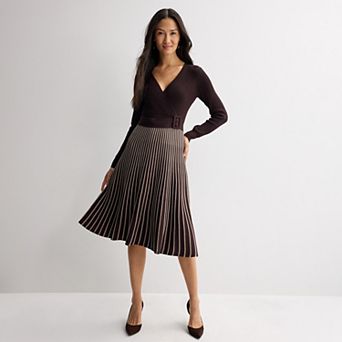 Women's Robbie Bee Rib Pleated Belted Dress