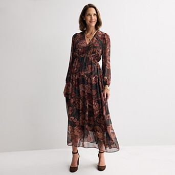 Women's Robbie Bee Long Sleeve Flounce Hem Dress