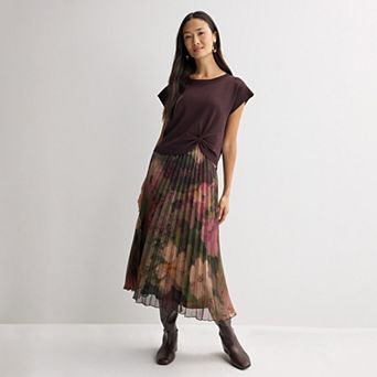 Women's Robbie Bee Short Sleeve Sweater Chiffon Twofer Dress