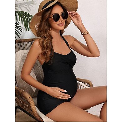 Woman Maternity One Piece Swimwear Retro Halter Swimsuits