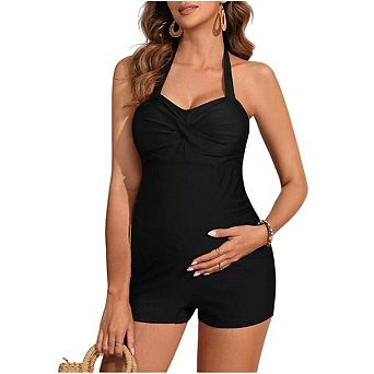 Woman Maternity One Piece Swimwear Retro Halter Swimsuits
