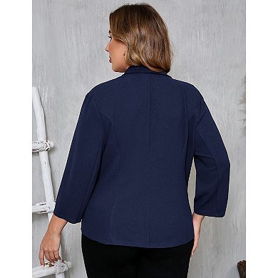 Women Plus Size Casual Open Front Three-Quarter Sleeve Work Office Cardigan Blazer Jackets