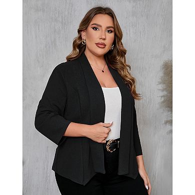 Women Plus Size Casual Open Front Three-Quarter Sleeve Work Office Cardigan Blazer Jackets