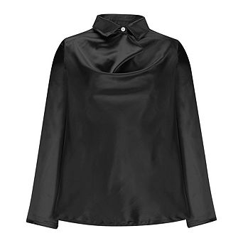 Women's Elegant Cowl Neck Satin Blouse Long Sleeve Office Work Shirt Silk Top